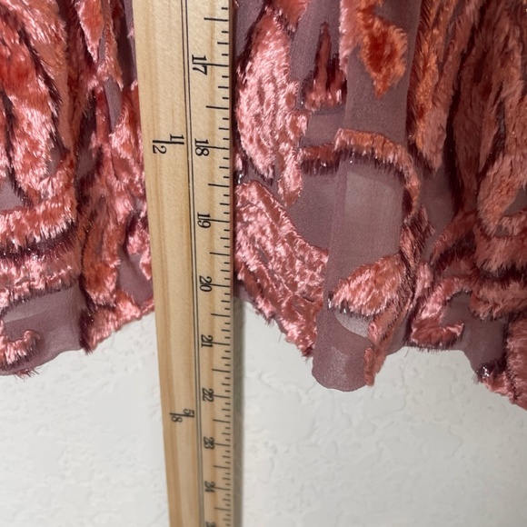 Alexis Long Sleeve Silk Sheer Velvet Top Front Tie Deep V Neckline Size M Salmon - Picture 10 of 12